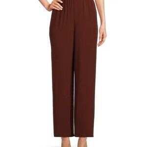 Eileen‎ Fisher Burgundy Silk Georgette Crepe Wide-Leg Pants SZ M